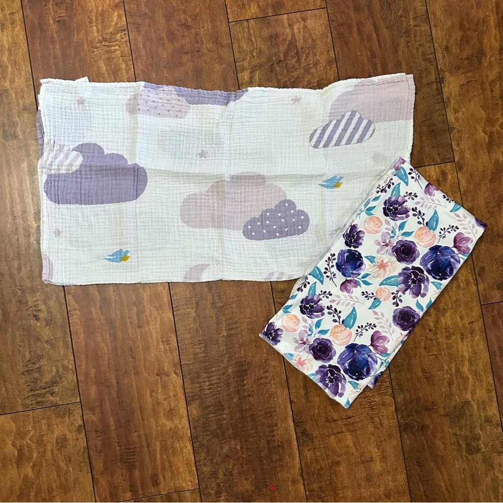 Floral and Cloud Print Baby Receiving Blankets